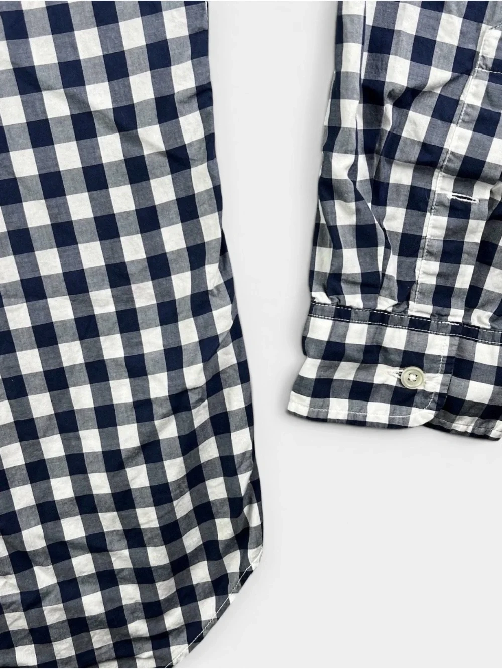 J. Crew Navy White Checked Gingham Long Sleeve Lightweight Cotton Shirt Size M